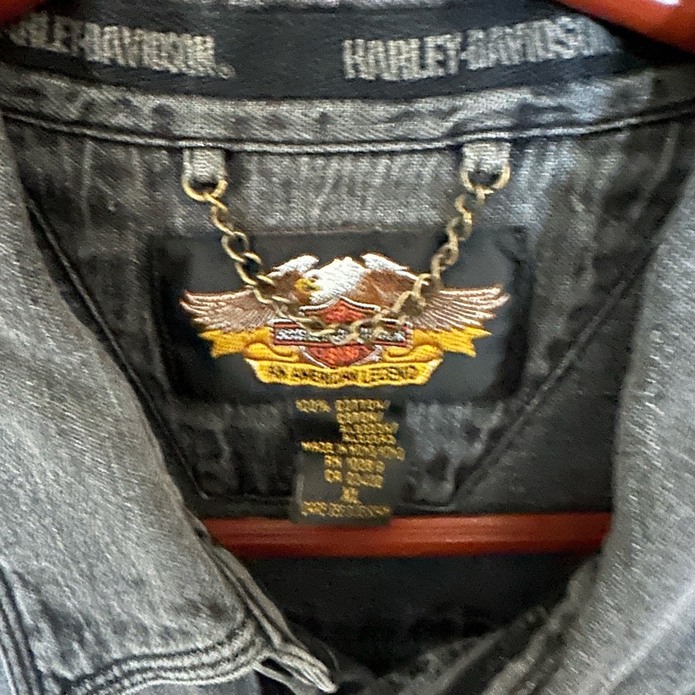 Harley-Davidson Washed Black Short Sleeve Button-Up Shirt - Picture 2 of 5